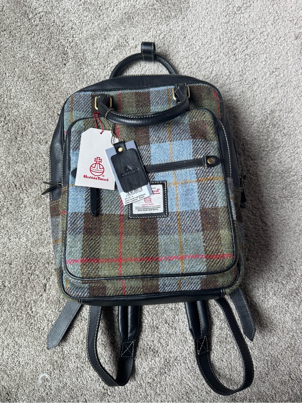 Harris Tweed Large Backpack in Leather and Macleod Tweed
